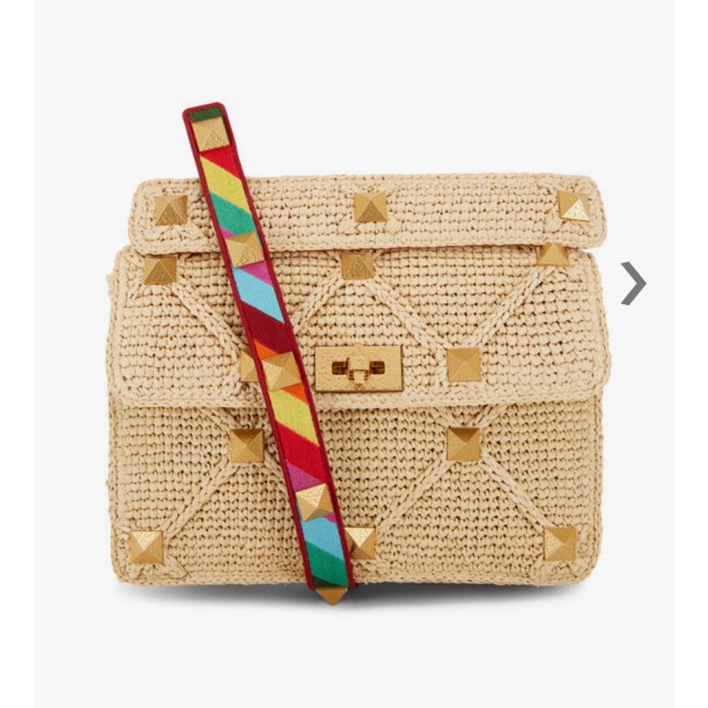 Valentino Raffia Large Roman Stud Shoulder Bag